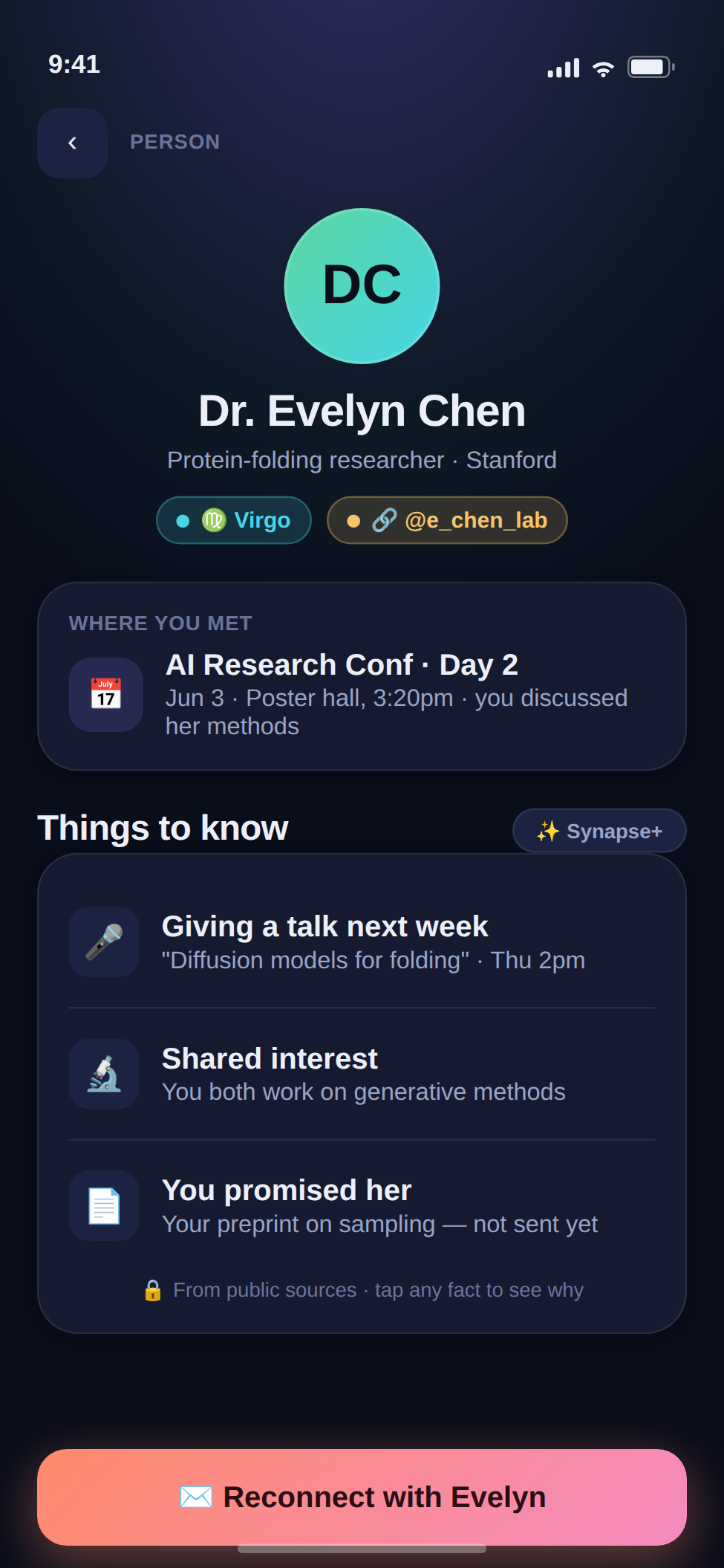 A person profile with things to know